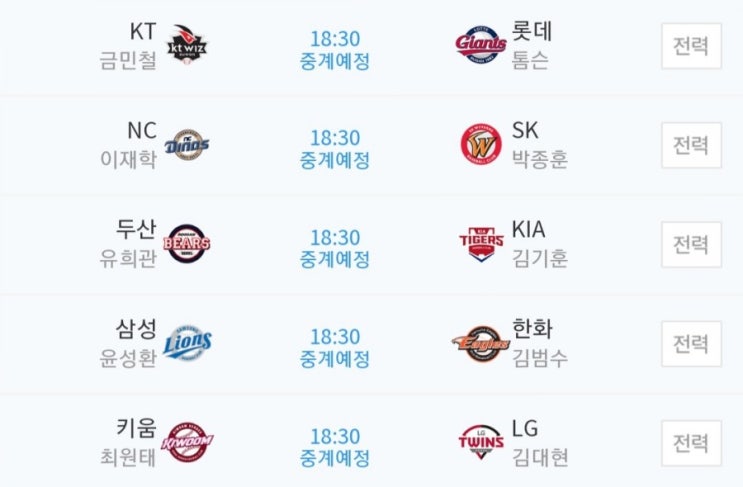 2019.04.19 KBO(프로야구) (KT 롯데 | NC SK | 두산 기아 | 삼성 한화 | 키움 LG)