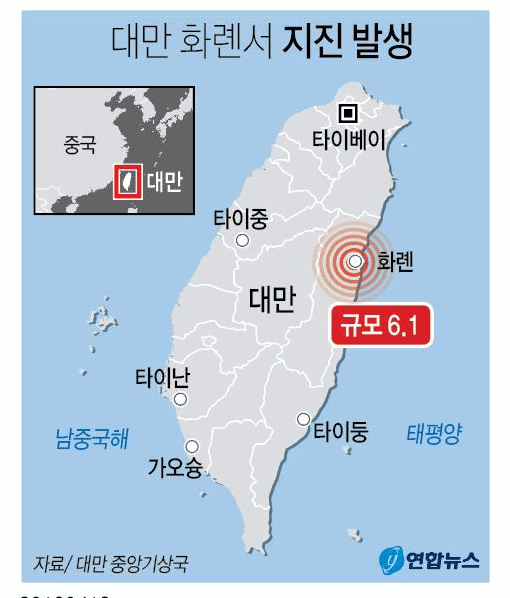  대만 화렌서 지진 발생