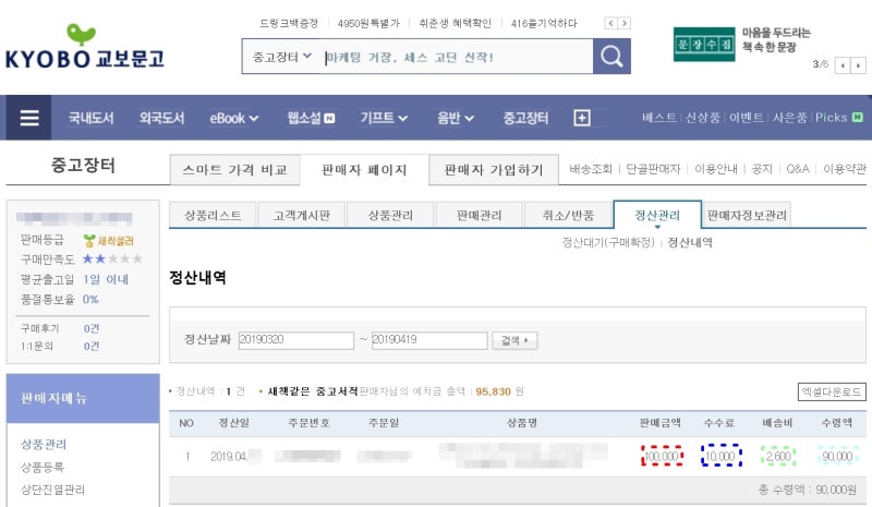 교보문고 중고장터에서 중고서적 판매 후 정산... : 네이버 블로그