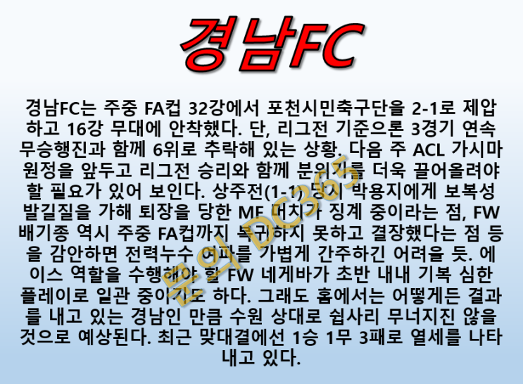  경남FC 수원삼성 4월20일 K리그 컨디션을 회복했다
