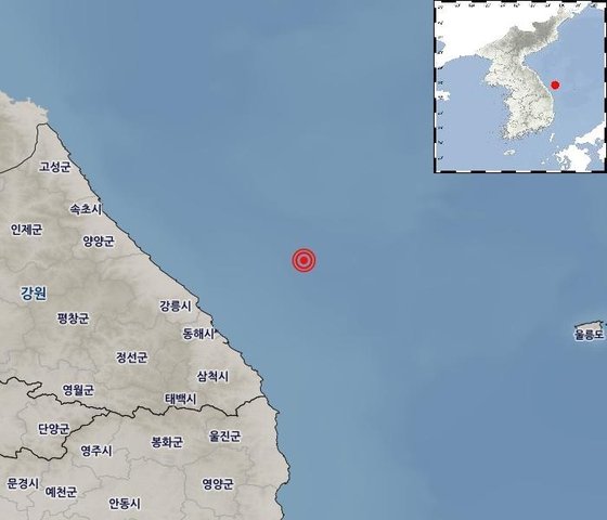 "강원 동해시 북동쪽 해역 4.3 지진" 발생