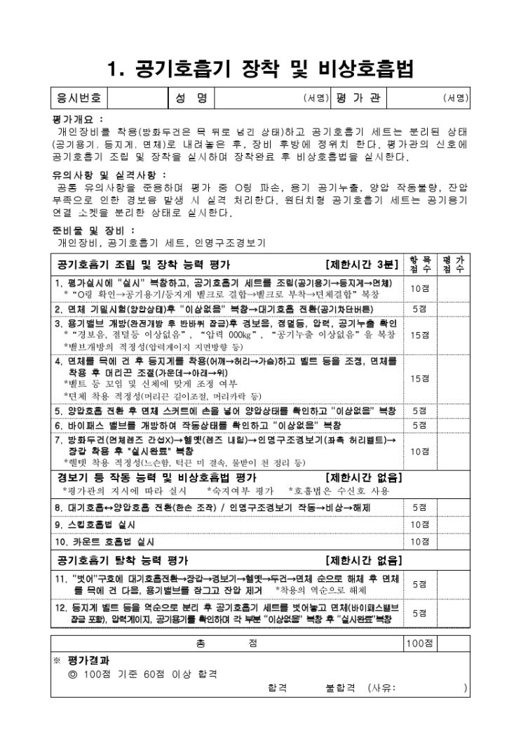  화재대응능력 2급 실기공략집 : 공기호흡기 장착 및 비상호흡법
