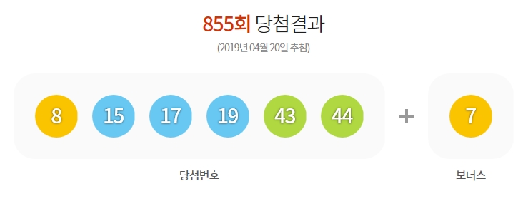  로또 855회 당첨번호 및 당첨지역