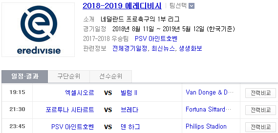 2019.04.21 에레디비지에(에레디비시) (엑셀시오르 빌럼 | F시타르트 브레다 | PSV 덴하그)