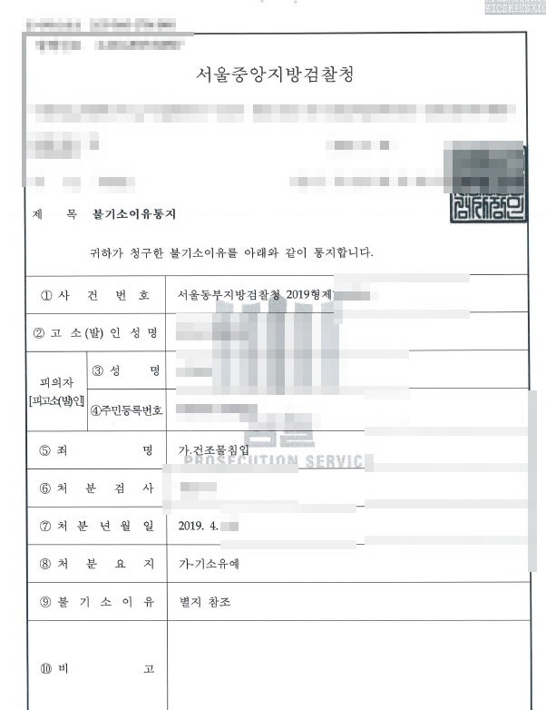  건조물침입죄 기소유예 사례