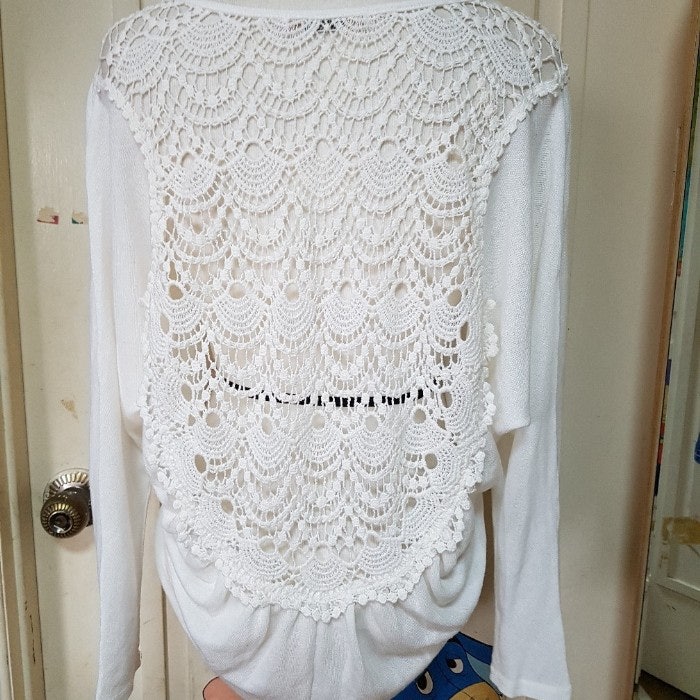 번개장터 [S-M] 밸리걸 레이스배색 화이트 니트가디건 가격다운