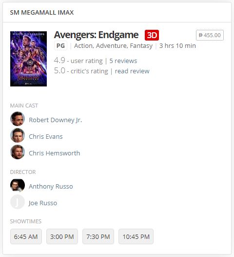  필리핀 IMAX 어벤저스 엔드게임 3D(Endgame)