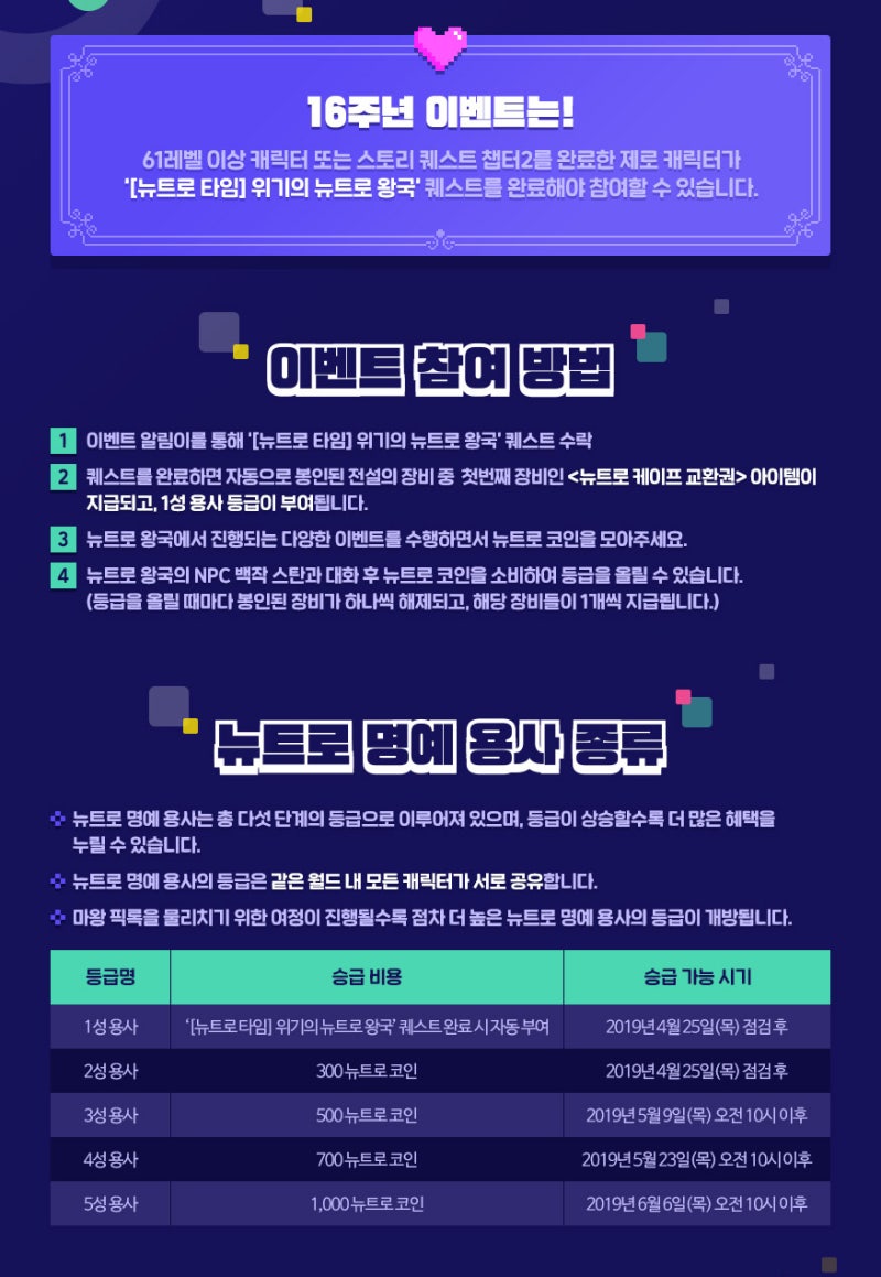 메이플스토리 16주년 이벤트 : 뉴트로 타임 - 뉴트로 명예 용사 보상, 참여방법, 기간 : 네이버 블로그