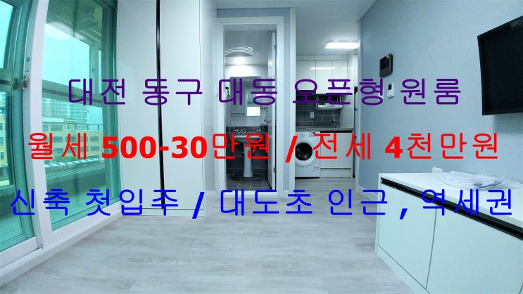 대전 동구 대동 신축 첫입주 오픈형 원룸 월세, 전세 (대동초등학교인근 , 역세권)