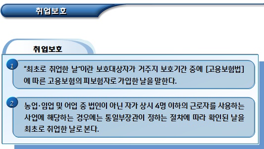 북한이탈주민 취업지원 및 취업보호