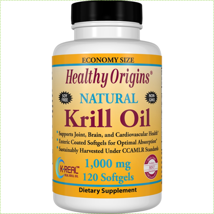  [Healthy Origins 내추럴 크릴 오일 1000mg 소프트젤 바닐라 맛 120개입]