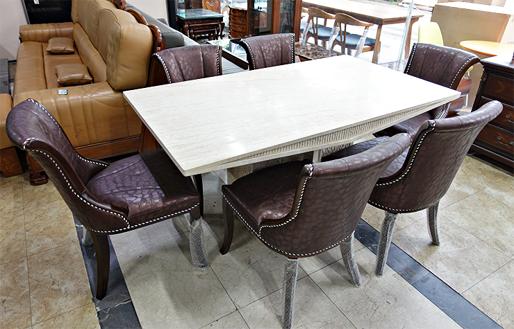  [판매중- 새제품 식탁] 본톤(BONTON) 아이보리그레이 천연대리석 6인용 식탁- 수원중고가구 푸른나무。