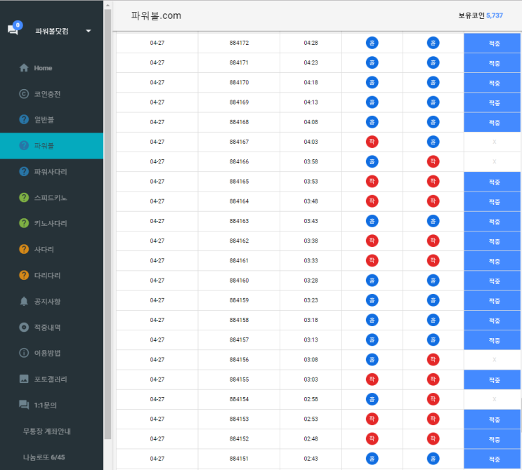  동행복권분석기 4/27 파워볼홀짝 파워볼실시간분석기 패턴분석프로그램 예측픽 18승4패