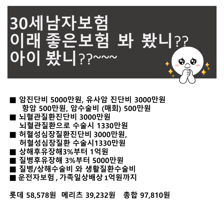  30세남자보험 보장도 보험료도  이보다 더좋을순없다. !!!