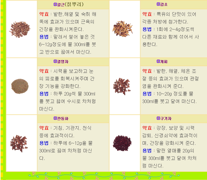  알아두면 좋은 자주 쓰이는 약재와 효능