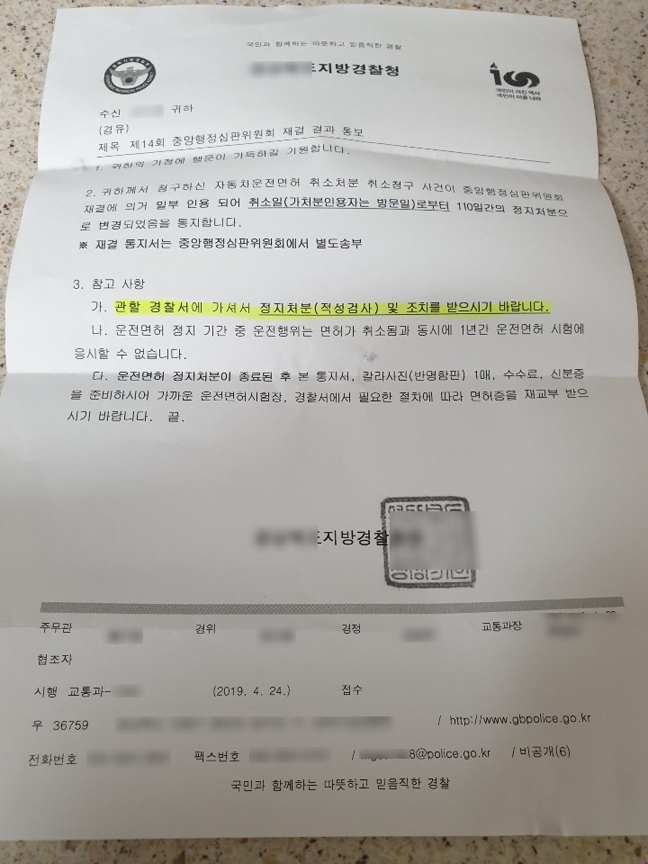  음주운전면허취소구제성공사례_행정심판전문행정사_김건우행정사