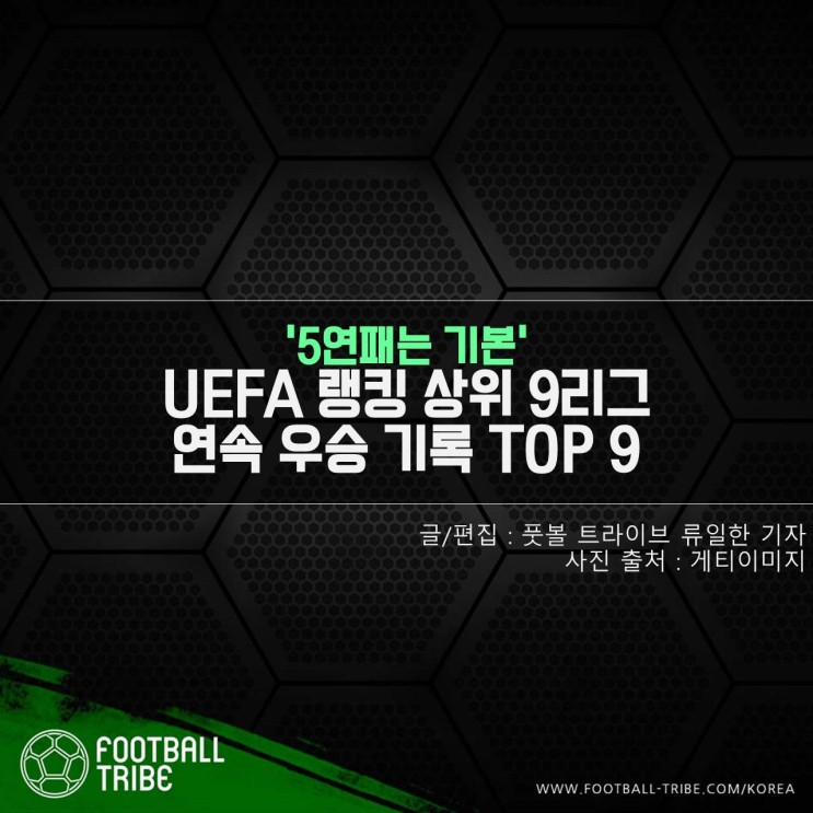 [카드 뉴스] UEFA 랭킹 상위 9리그 연속 우승 기록 TOP 9