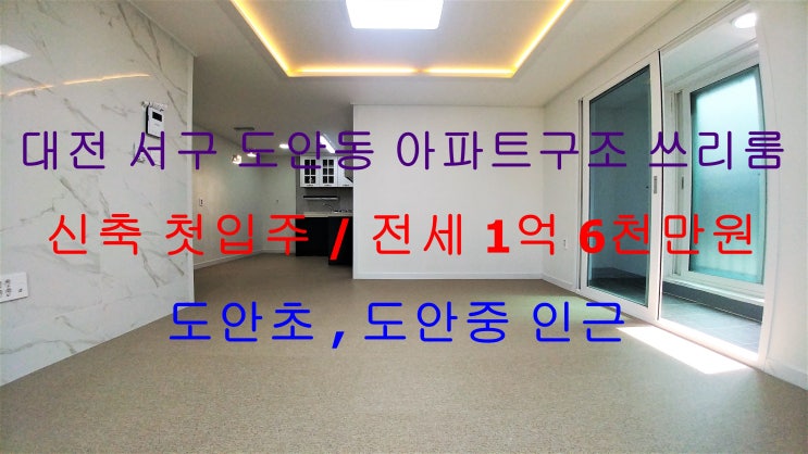  대전 서구 도안동 신축 첫입주 아파트 구조 쓰리룸 전세 ( 도안초등학교, 도안중학교 인근 , 도안수목토아파트 입구)