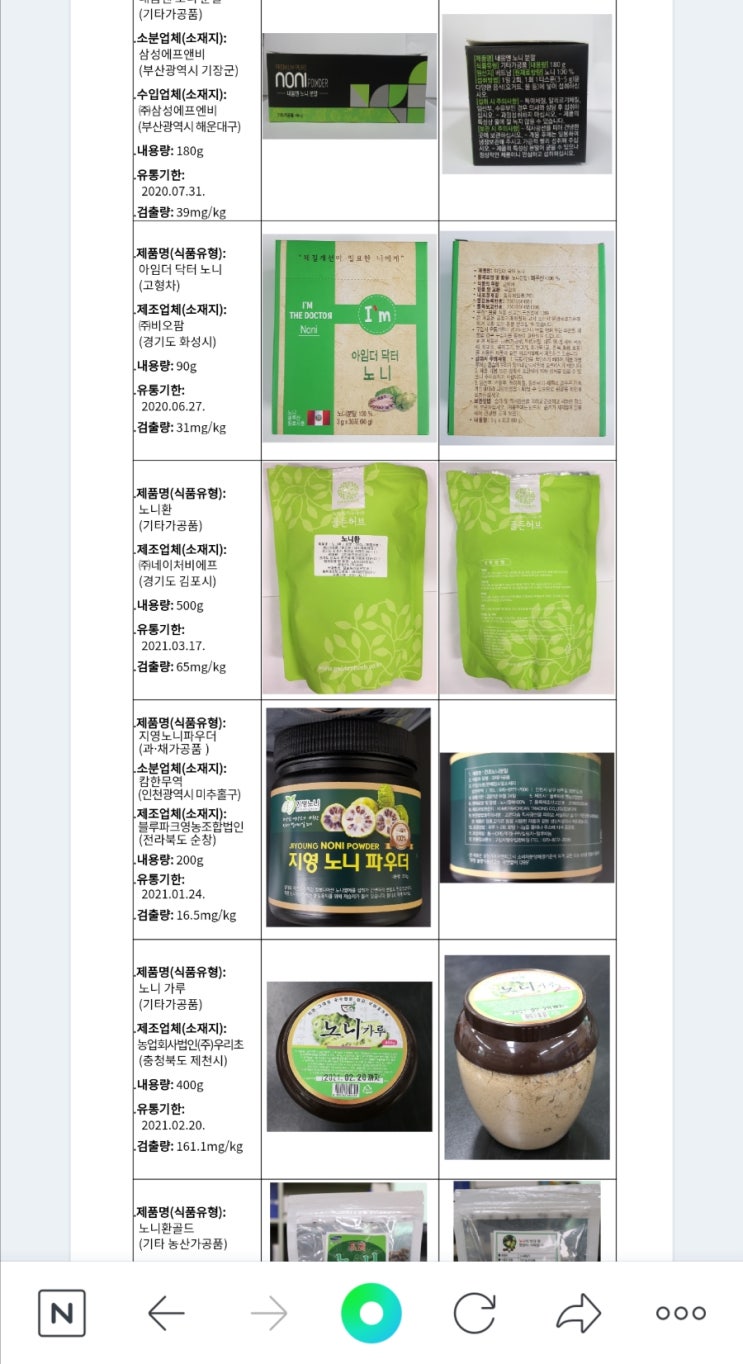  노니 쇳가루 업체 식약처 담당관과 통화