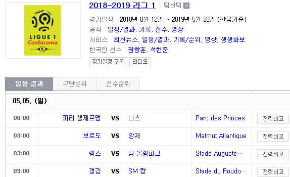 2019.05.04 리그앙(프랑스리그1) (PSG OGC니스 | 보르도 앙제 | 랭스 님올랭피크 | 갱강 SM캉)