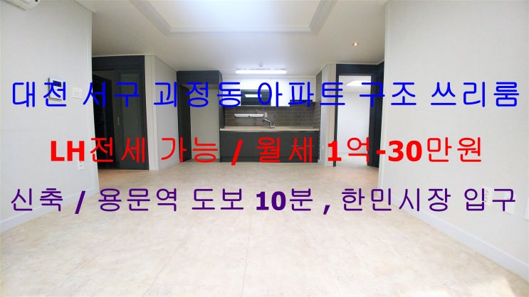  (대전 서구 괴정동) LH전세대출 가능한 용문역 도보 10분거리, 한민시장 입구에 위치한 아파트 구조 쓰리룸 나왔어요 ~