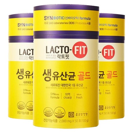  종근당건강 락토핏 생유산균 골드, 100g, 3통 추천 및 정보확인