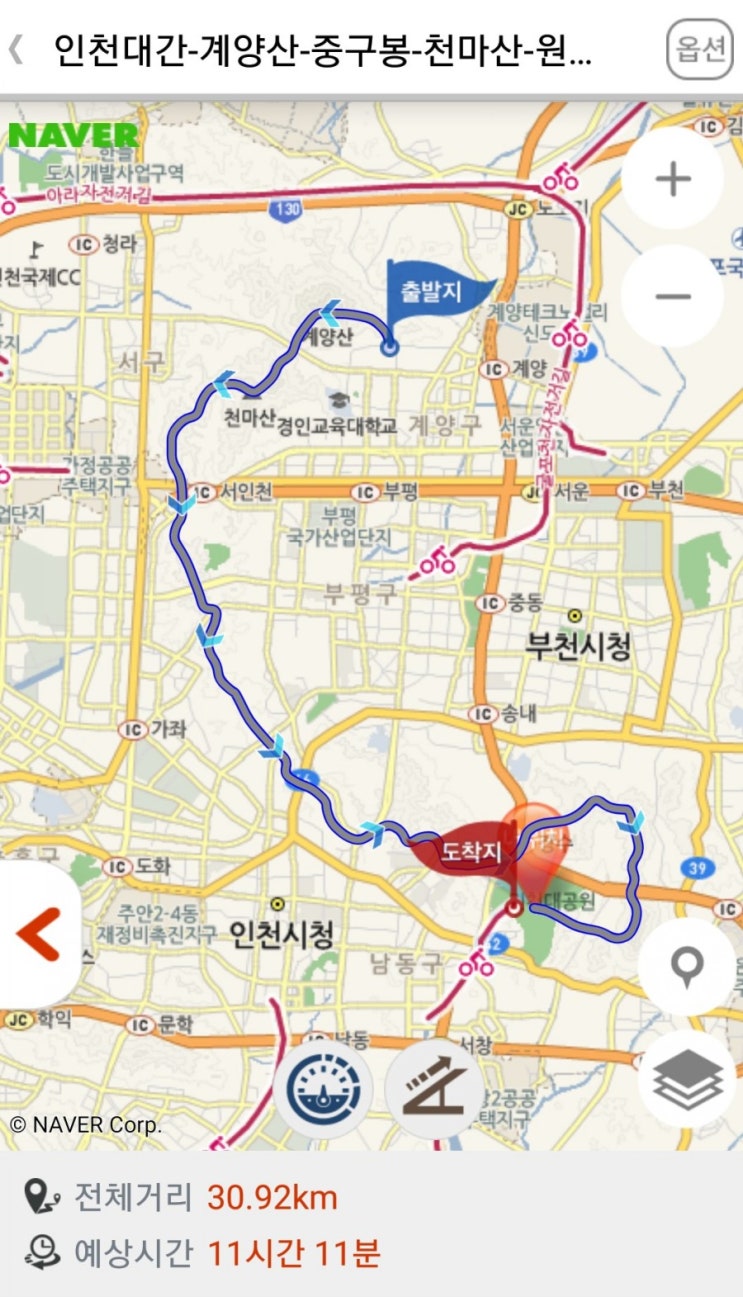  인천대간(계양산-중구봉-천마산-원적산-만월산-철마산-거마산-성주산-소래산-관모산-백범광장)