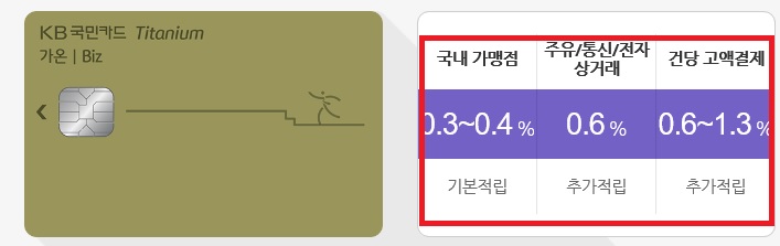  KB국민 가온비즈 티타늄 카드 개인사업자 혜택과 설계사 혜택안내