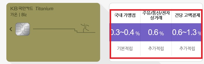 KB국민 가온비즈 티타늄 카드 개인사업자 혜택과 설계사 혜택안내