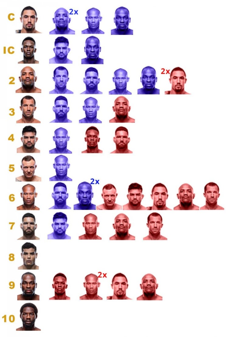 UFC 미들급 탑 10 상대 전적