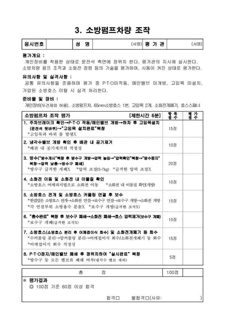 화재대응능력 2급 실기공략집 : 소방펌프차량 조작