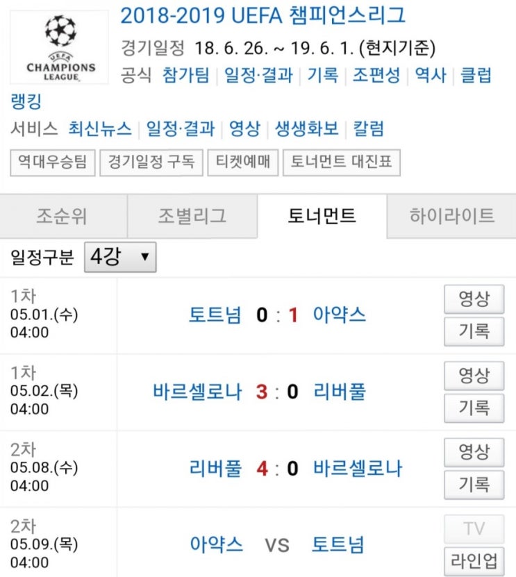 2019.05.08 UCL(UEFA 챔피언스리그) 4강 2차전 (아약스 토트넘) 프리뷰