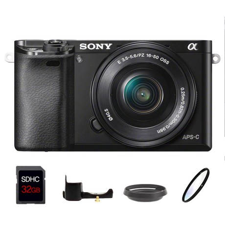  소니 알파 A6000L 미러리스 카메라 + 줌렌즈킷 SELP1650 SDHC 32GB 가죽 속사 케이스 메탈후드 UV필터, A6000L(블랙) 사양 및 할인정보