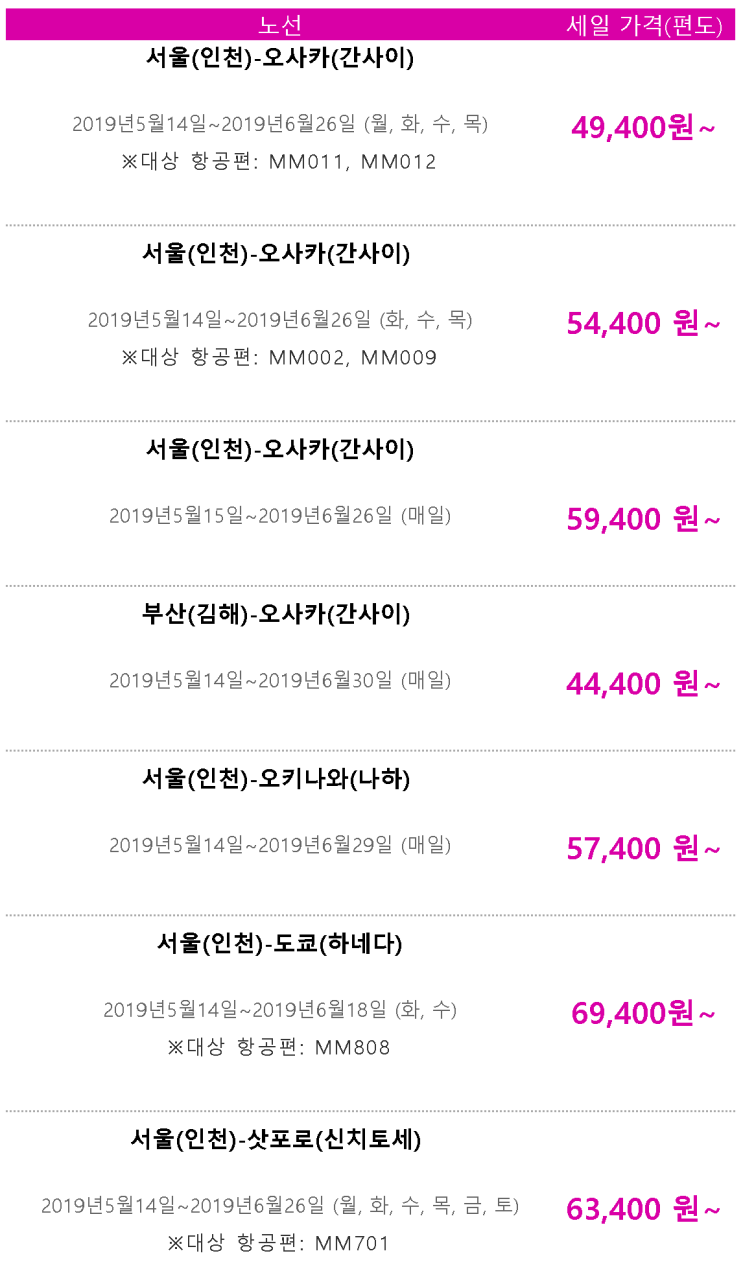  [한국-일본] 특가 (판매: 5/10 ~ 5/11) (탑승: 5/14 ~ 6/30) | [Korea-Japan] Special Offers