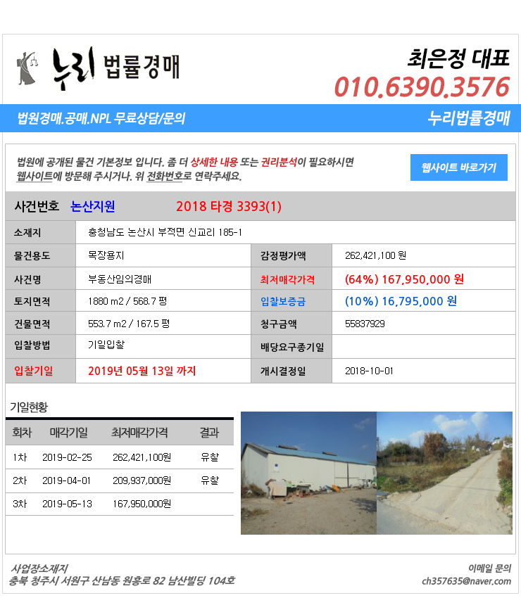  [법원경매물건정보] 충청남도 논산시 부적면 신교리 185-1 논산시부적면목장용지법원경매