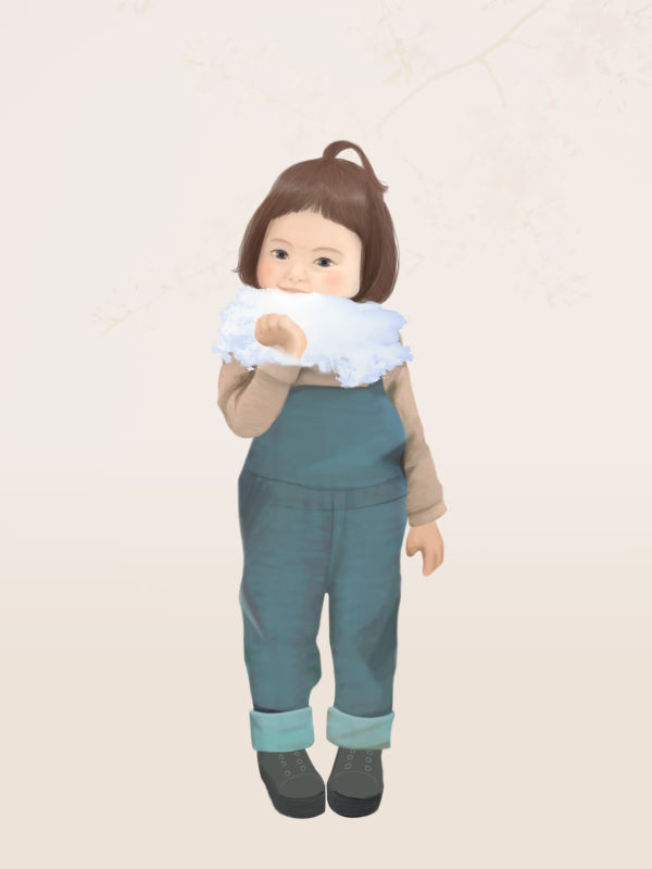 구름목도리를 한 어린소녀 일러스트,감성배경화면 그림