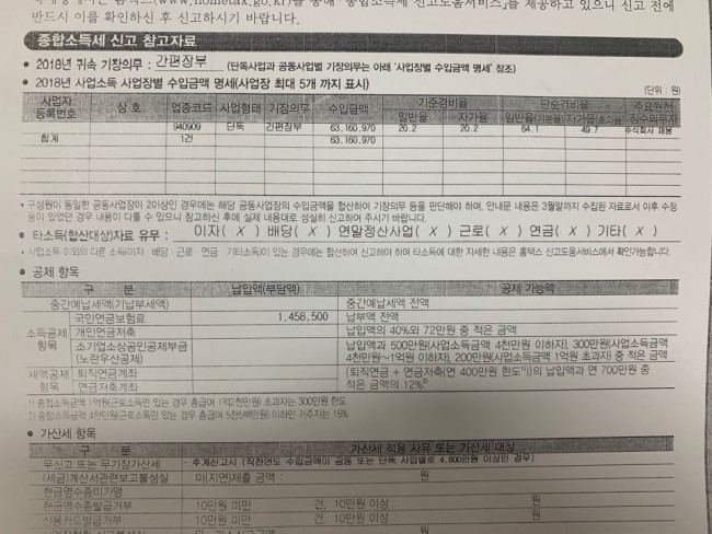  종합소득세안내문D유형 - 간편장부는 복식장부로 소득세신고해서 기장세액공제 받자 
