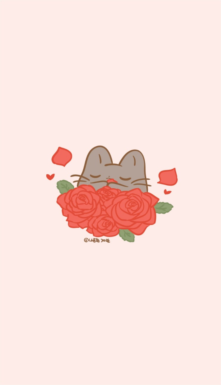  귀여운 고양이 + 펭귄 캐릭터 팡과 로즈데이 배경화면