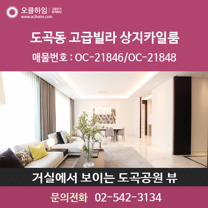  도곡동 고급빌라 상지카일룸 매매와 전세 있어요.