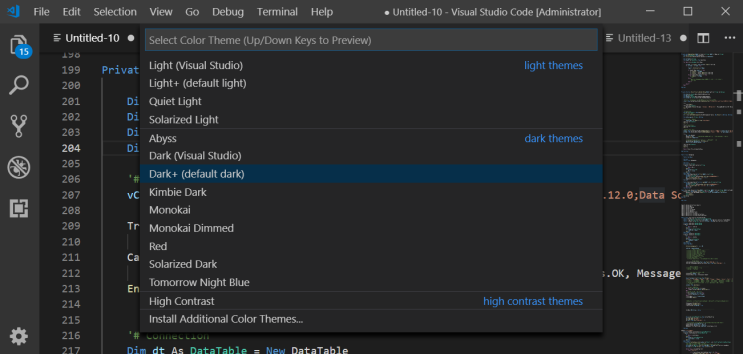  비쥬얼 스튜디오 코드 테마 변경하기(How do I change the color of my Visual Studio code theme)