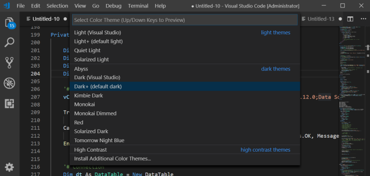 비쥬얼 스튜디오 코드 테마 변경하기(How do I change the color of my Visual Studio code theme)