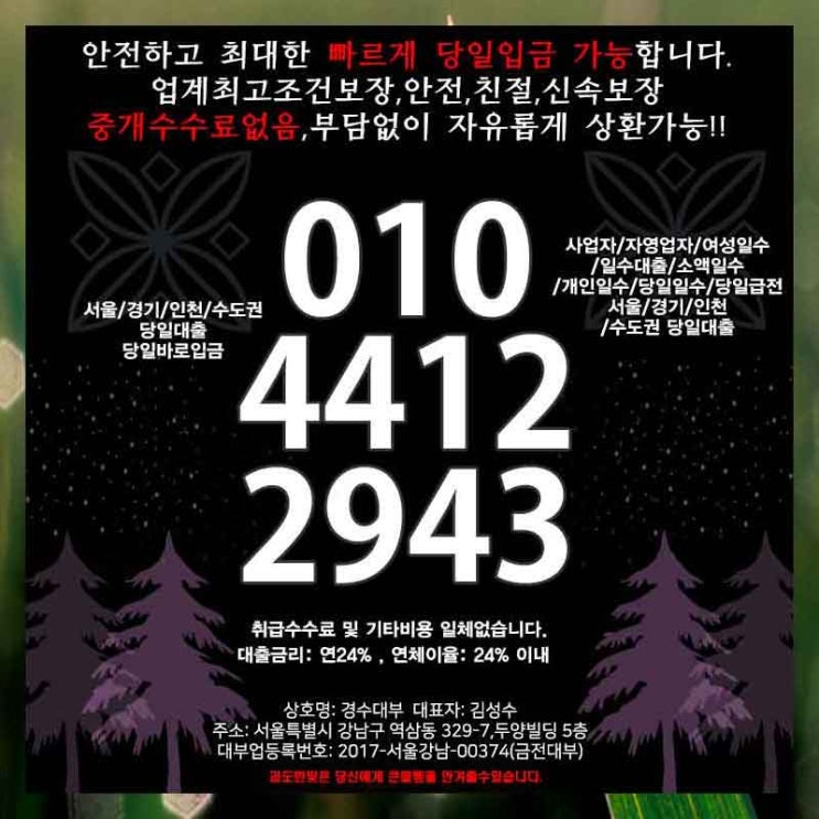  대부등록업체 화성일수 동대문 수도권에서 당일로!