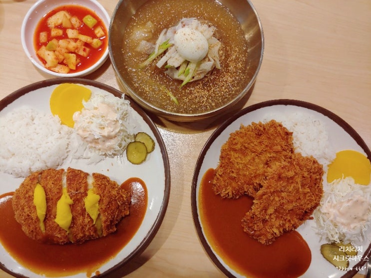  용인 수지구청맛집 온정수제돈까스전문점 고구마치즈까스 + 돈까스 + 물냉면