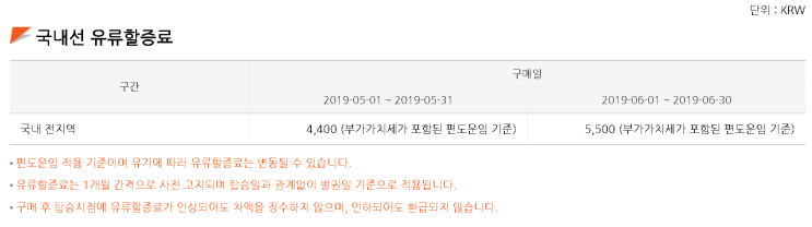  [제주항공] '국내선 유류할증료 공지 (2019년 6월)' 공지