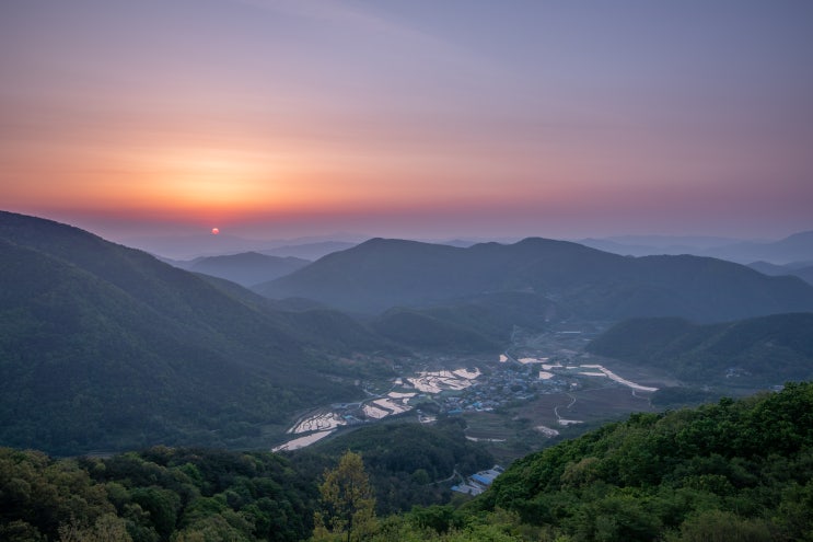 경주 비지리 일출 학동마을 다랑이논 풍경
