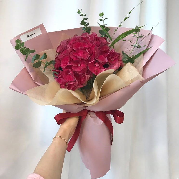  목포꽃집/목포꽃배달/남악꽃배달/하당꽃집슈아린"느낌있는 톤다운 자주빛 수국 생화 꽃다발"