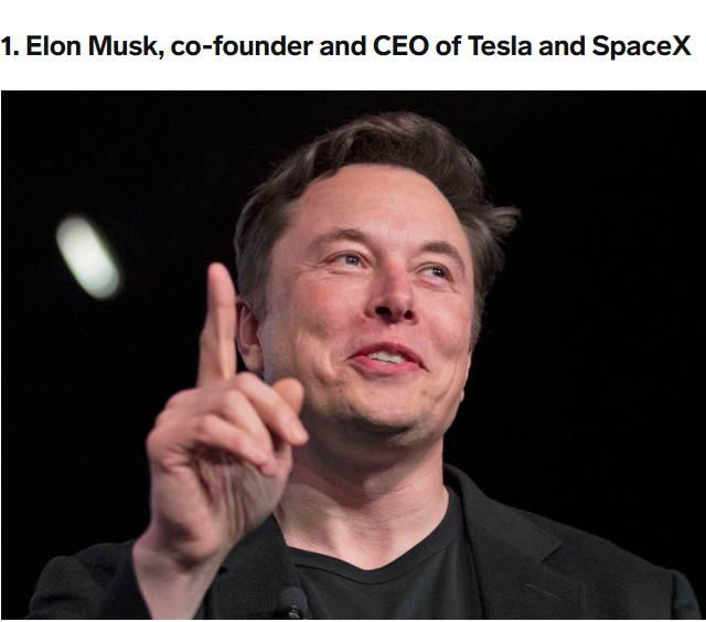  기술계 가장 영향력 있는 1위는 테슬란 CEO ELON MUSK, 부테린 16위