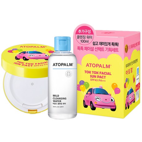  아토팜 톡톡 페이셜 선팩트 SPF43 PA+++ 15g + 클렌징 워터 100ml, 1세트 (17,500원)