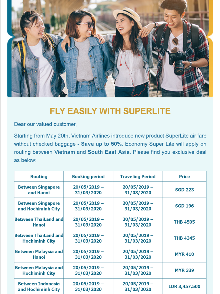  [항공권 특가] 'FLY EASILY WITH SUPERLITE' 베트남항공 동남아-베트남 노선 특가