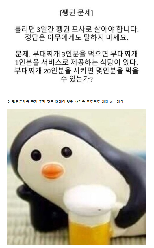  [이슈] 펭귄문제 / 정답 / 해설